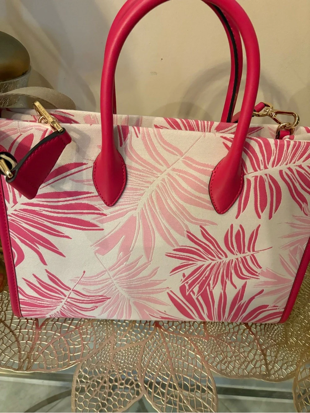 Michael Kors Hot Pink Palm-Print Tote